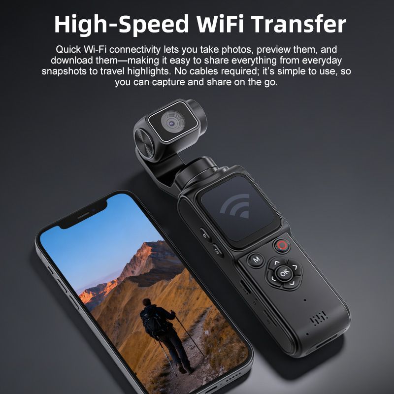 AT-M105 Pocket Gimbal Vlog Camera, 4K HD Handheld Video Camera，black，64GB