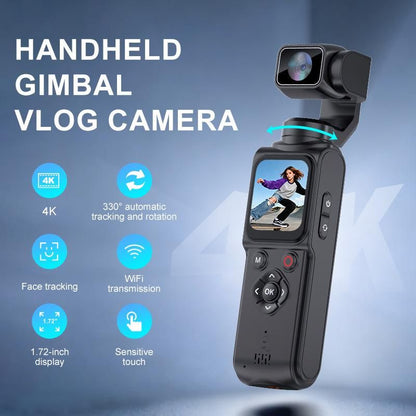 AT-M105 Pocket Gimbal Vlog Camera, 4K HD Handheld Video Camera，black，64GB