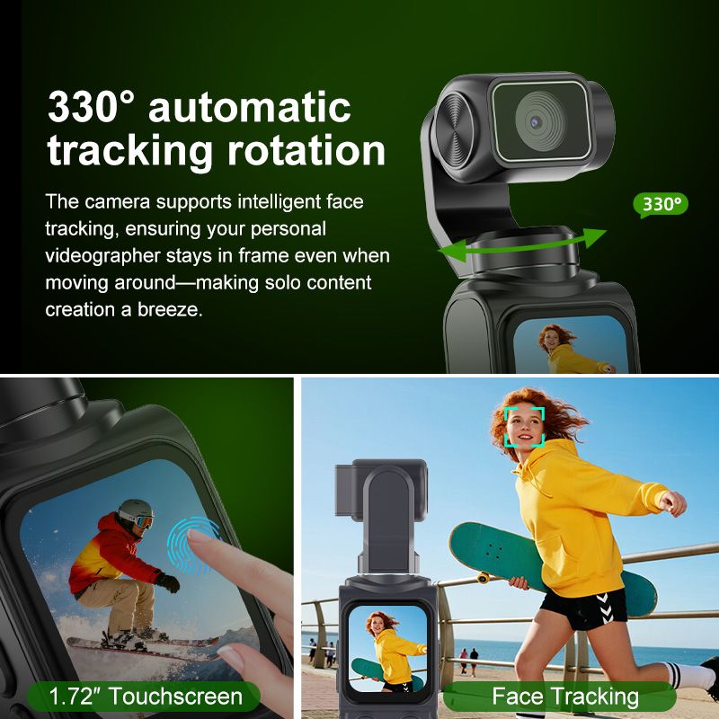 AT-M105 Pocket Gimbal Vlog Camera, 4K HD Handheld Video Camera，pink，16GB