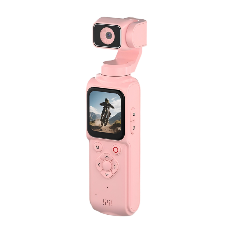 AT-M105 Pocket Gimbal Vlog Camera, 4K HD Handheld Video Camera，pink，64GB