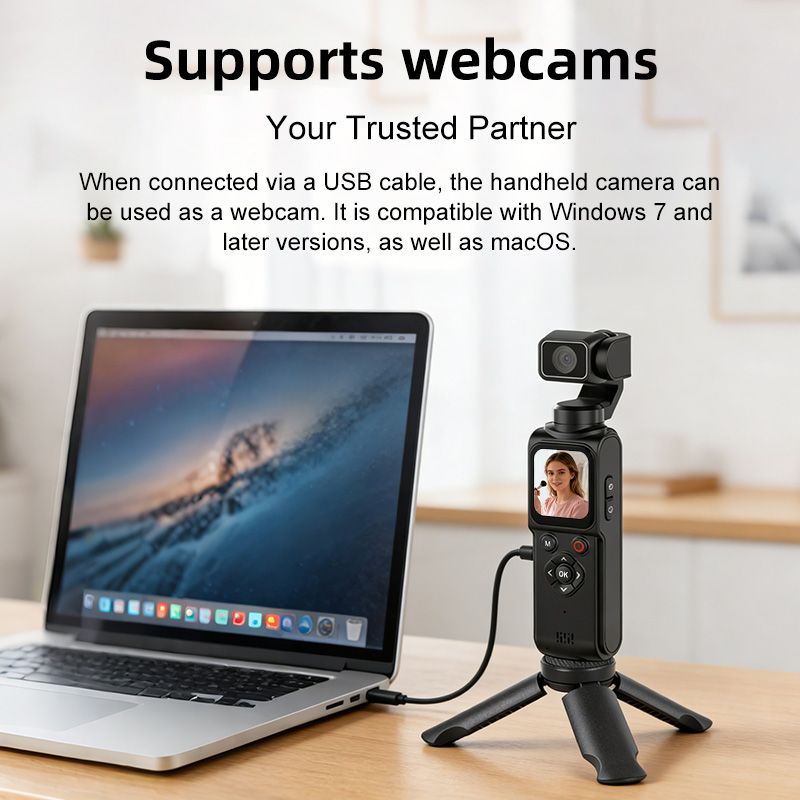AT-M105 Pocket Gimbal Vlog Camera, 4K HD Handheld Video Camera，white，64GB