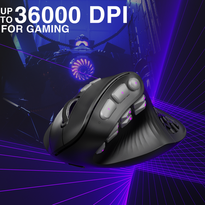 Solakaka E9PRO Tri‑Mode Vertical Ergonomic MMO Gaming Mouse, 10 Programmable Side Buttons, RGB Backlit Rechargeable Wireless Mouse,Black-Gray