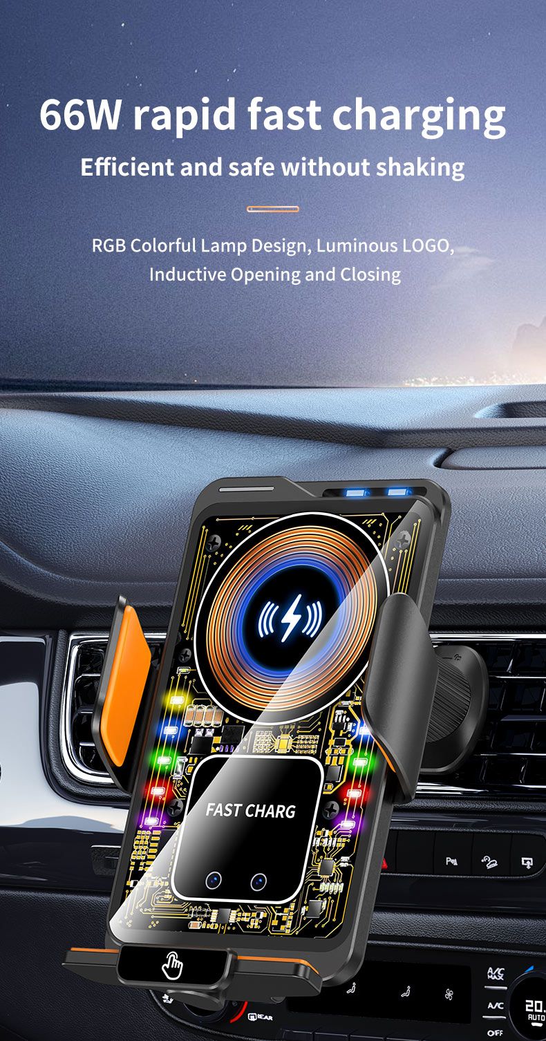 F1 Fast Wireless Car Charger Auto Sensor Phone Mount Holder，black