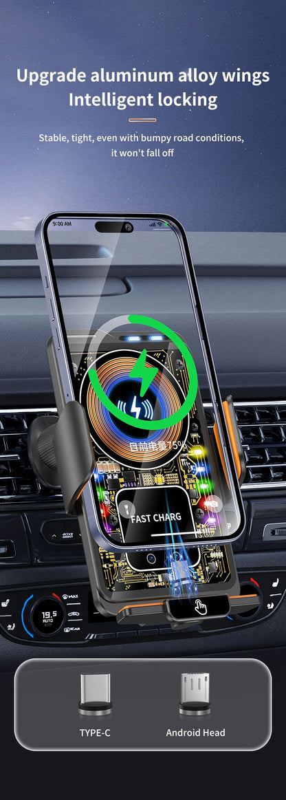 F1 Fast Wireless Car Charger Auto Sensor Phone Mount Holder，black