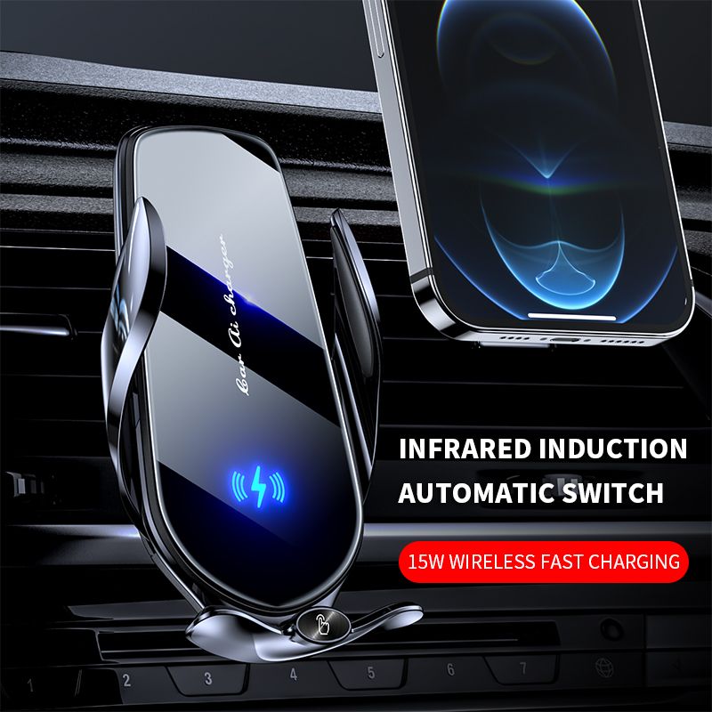 FJ22 Auto Clamping Wireless Car Charger Mount Infrared Air Vent Phone Holder，Silver