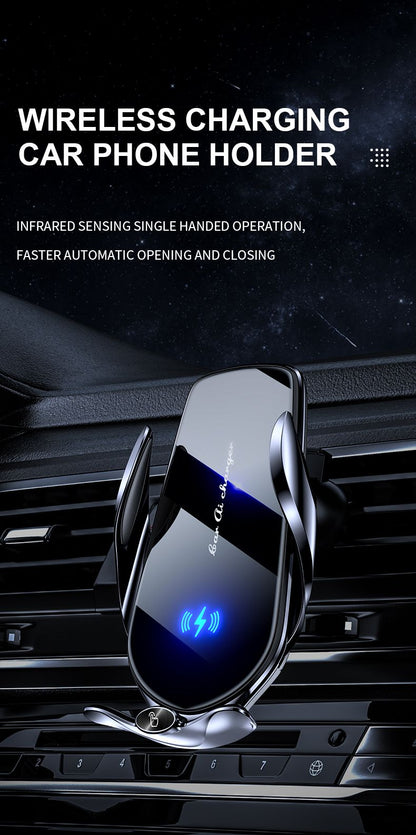FJ22 Auto Clamping Wireless Car Charger Mount Infrared Air Vent Phone Holder，Silver