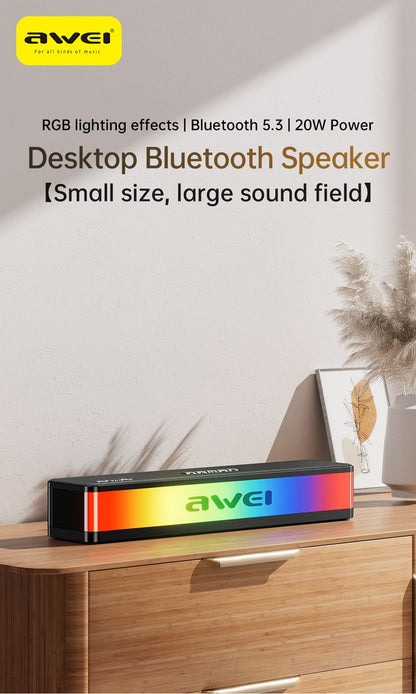 AWEI KA23 Wireless Bluetooth Soundbar, RGB Dynamic Lighting Stereo Speaker，black