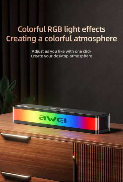 AWEI KA23 Wireless Bluetooth Soundbar, RGB Dynamic Lighting Stereo Speaker，black