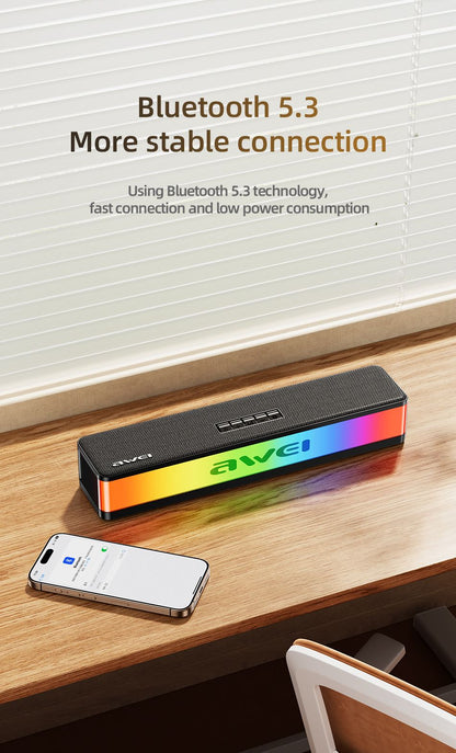 AWEI KA23 Wireless Bluetooth Soundbar, RGB Dynamic Lighting Stereo Speaker，black