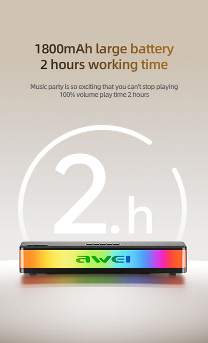 AWEI KA23 Wireless Bluetooth Soundbar, RGB Dynamic Lighting Stereo Speaker，black