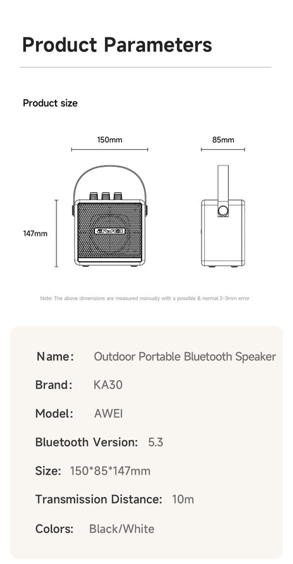AWEI KA30 Mini Retro Bluetooth Speaker，black
