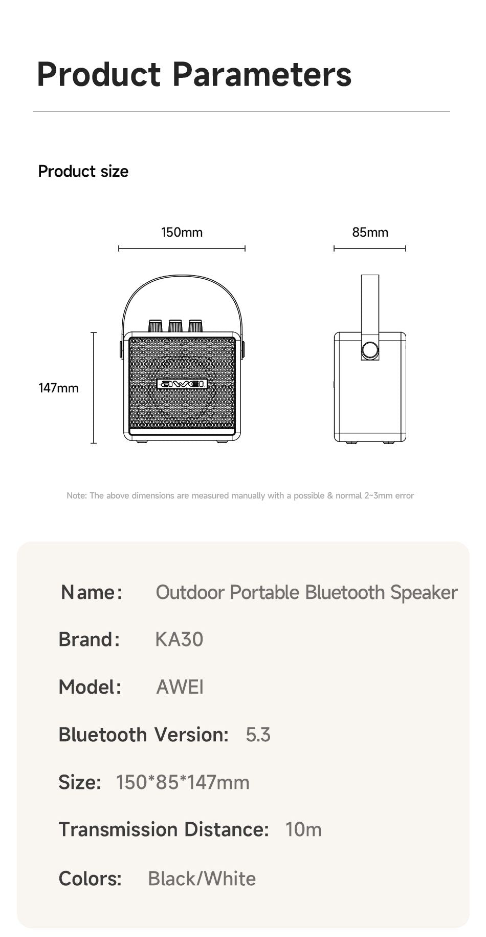 AWEI KA30 Mini Retro Bluetooth Speaker，white