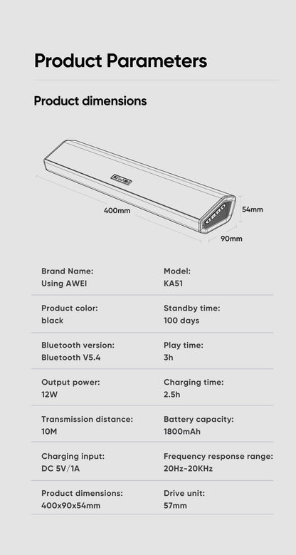 AWEI KA51 Bluetooth Soundbar Speaker，black