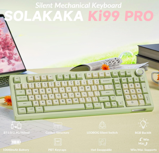 Solakaka Ki99pro 3‑Mode RGB Mechanical Keyboard,  Avocado-Green