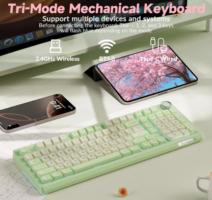 Solakaka Ki99pro 3‑Mode RGB Mechanical Keyboard,  Avocado-Green