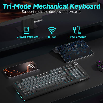 Solakaka Ki99pro 3‑Mode RGB Mechanical Keyboard,  Gray‑Blue