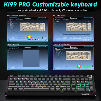 Solakaka Ki99pro 3‑Mode RGB Mechanical Keyboard,  Gray‑Blue