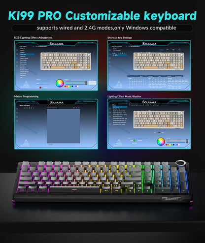 Solakaka Ki99pro 3‑Mode RGB Mechanical Keyboard,  Gradient-Gray
