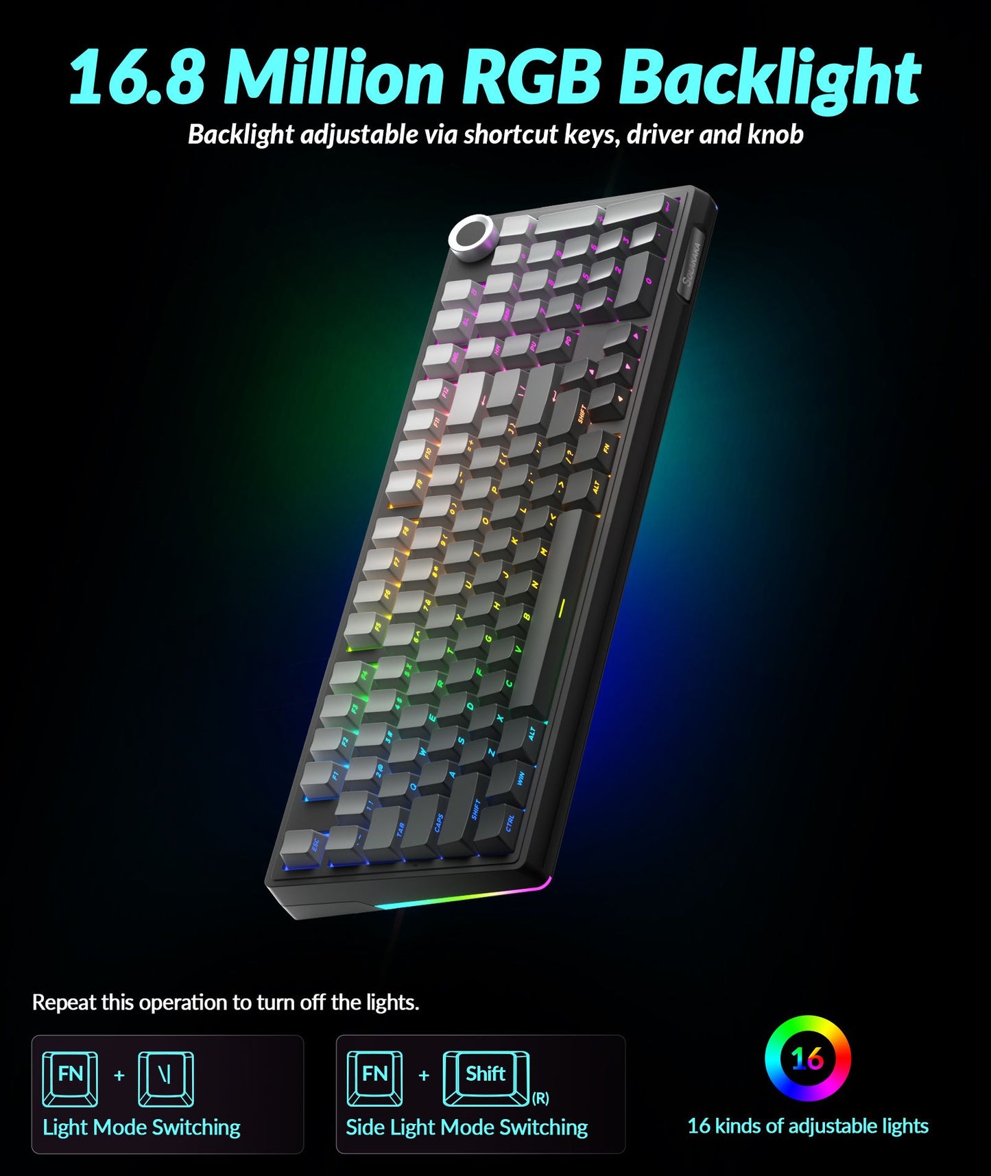 Solakaka Ki99pro 3‑Mode RGB Mechanical Keyboard,  Gradient-Gray