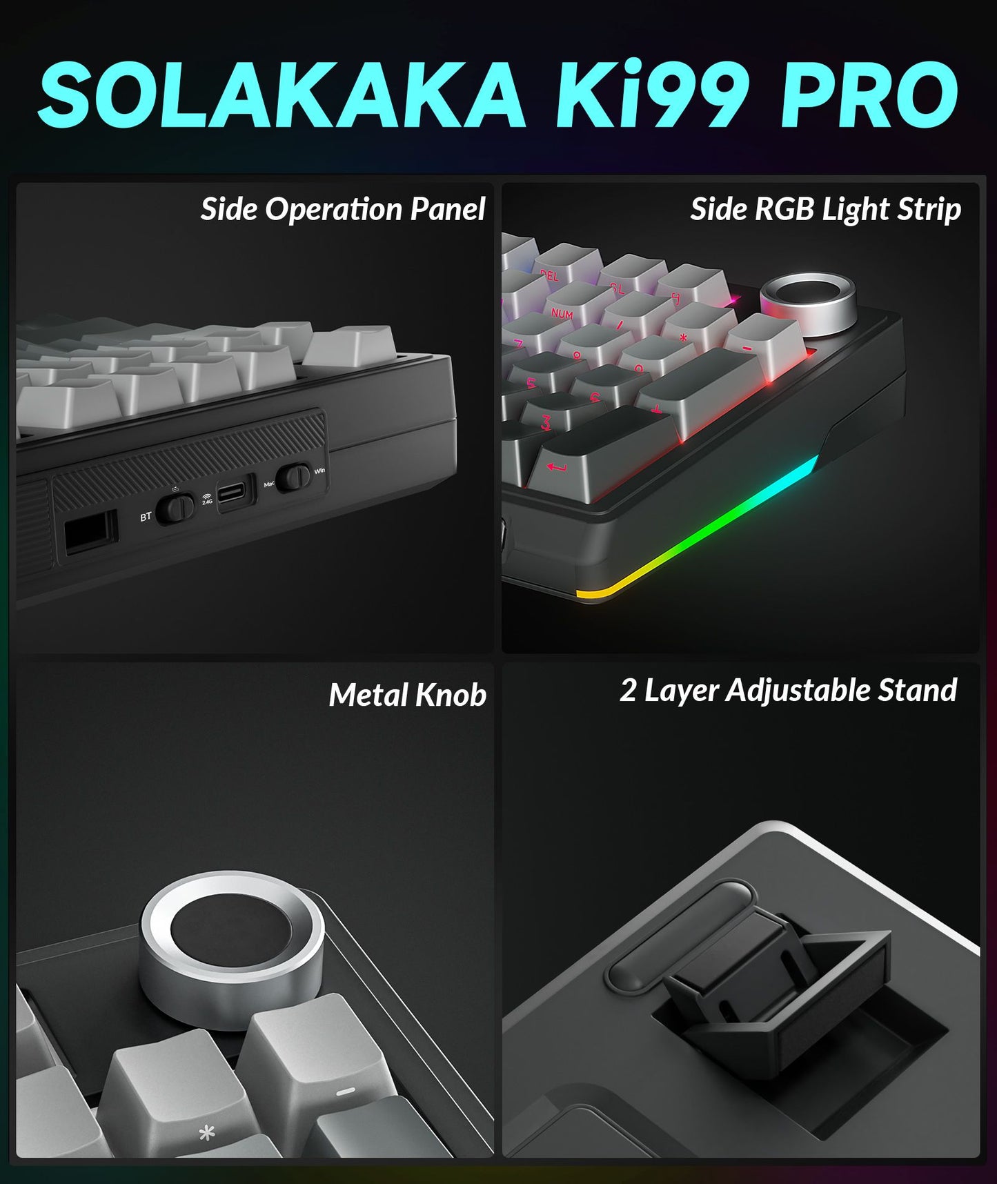 Solakaka Ki99pro 3‑Mode RGB Mechanical Keyboard,  Gradient-Gray