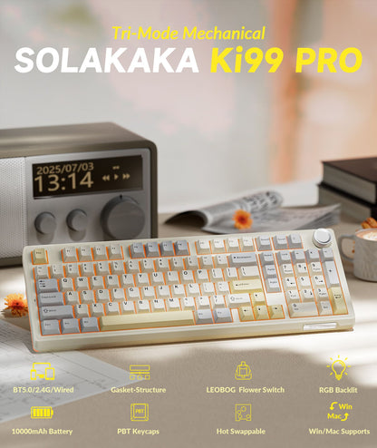 Solakaka Ki99pro 3‑Mode RGB Mechanical Keyboard,  Orange-White