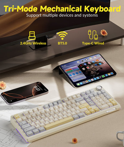 Solakaka Ki99pro 3‑Mode RGB Mechanical Keyboard,  Orange-White