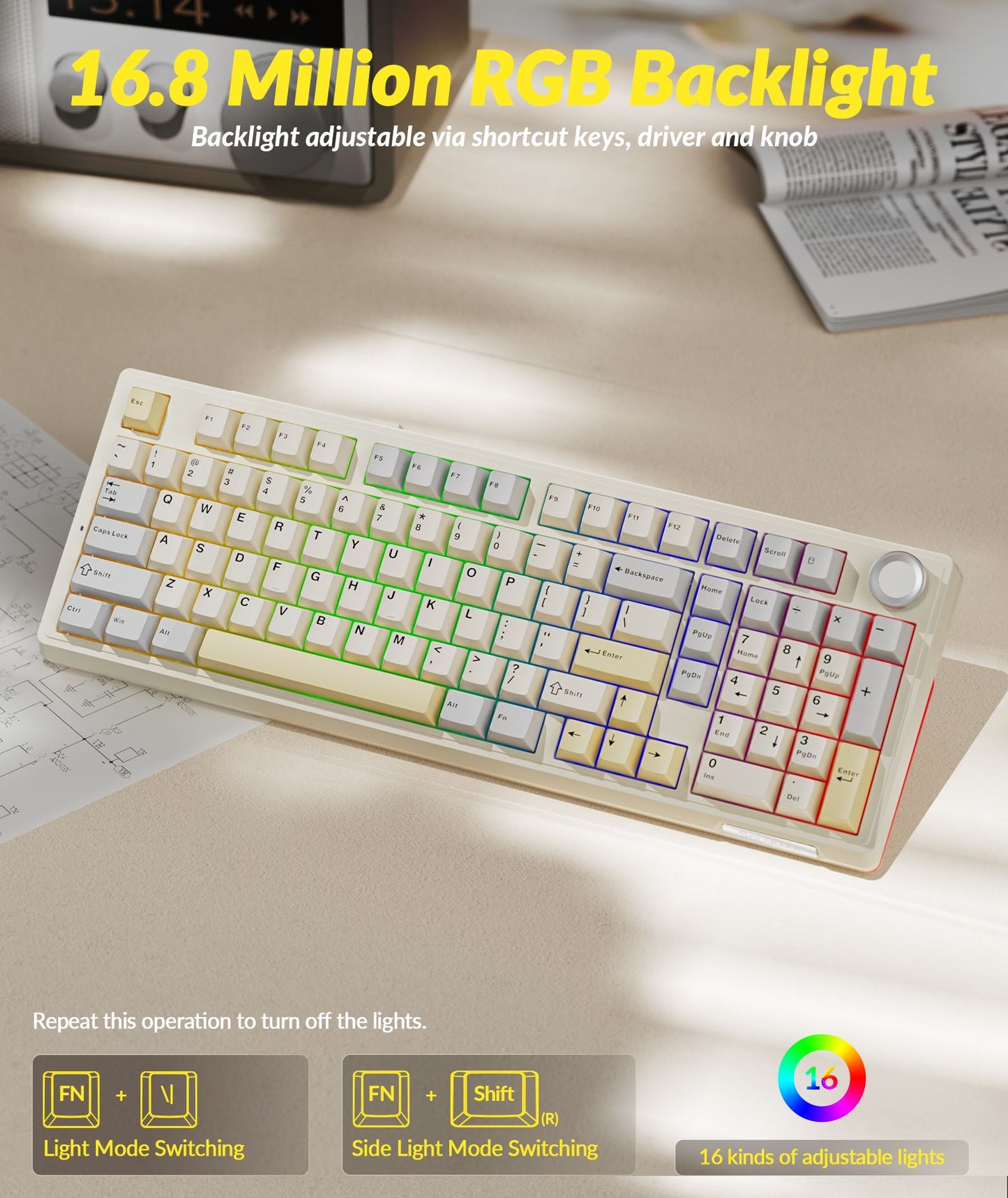 Solakaka Ki99pro 3‑Mode RGB Mechanical Keyboard,  Orange-White