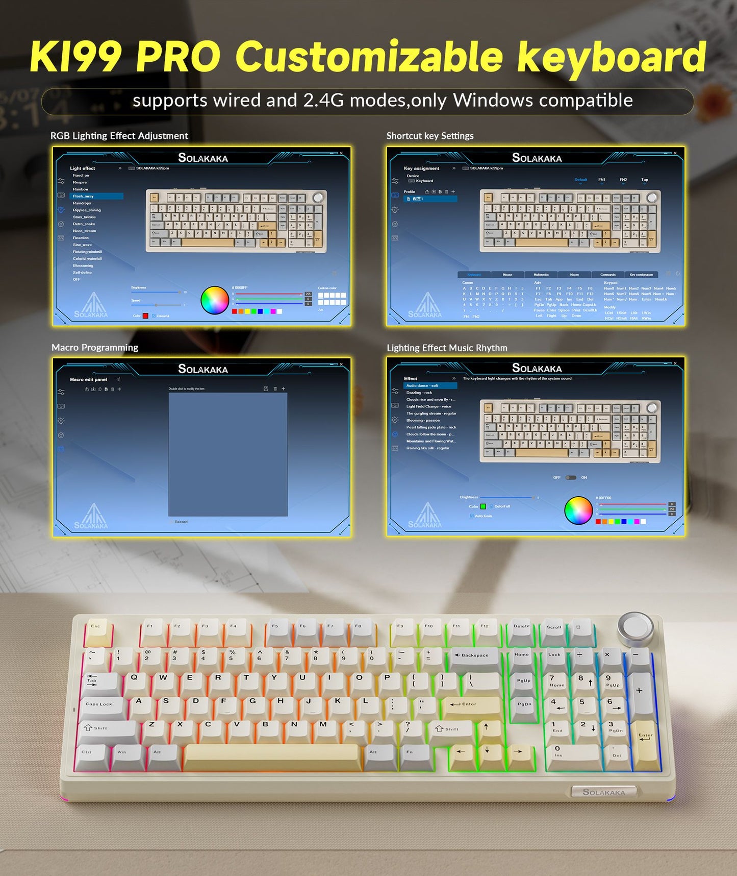Solakaka Ki99pro 3‑Mode RGB Mechanical Keyboard,  Orange-White