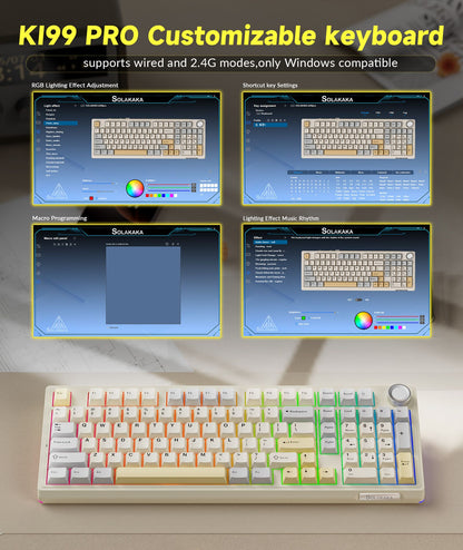 Solakaka Ki99pro 3‑Mode RGB Mechanical Keyboard,  Orange-White