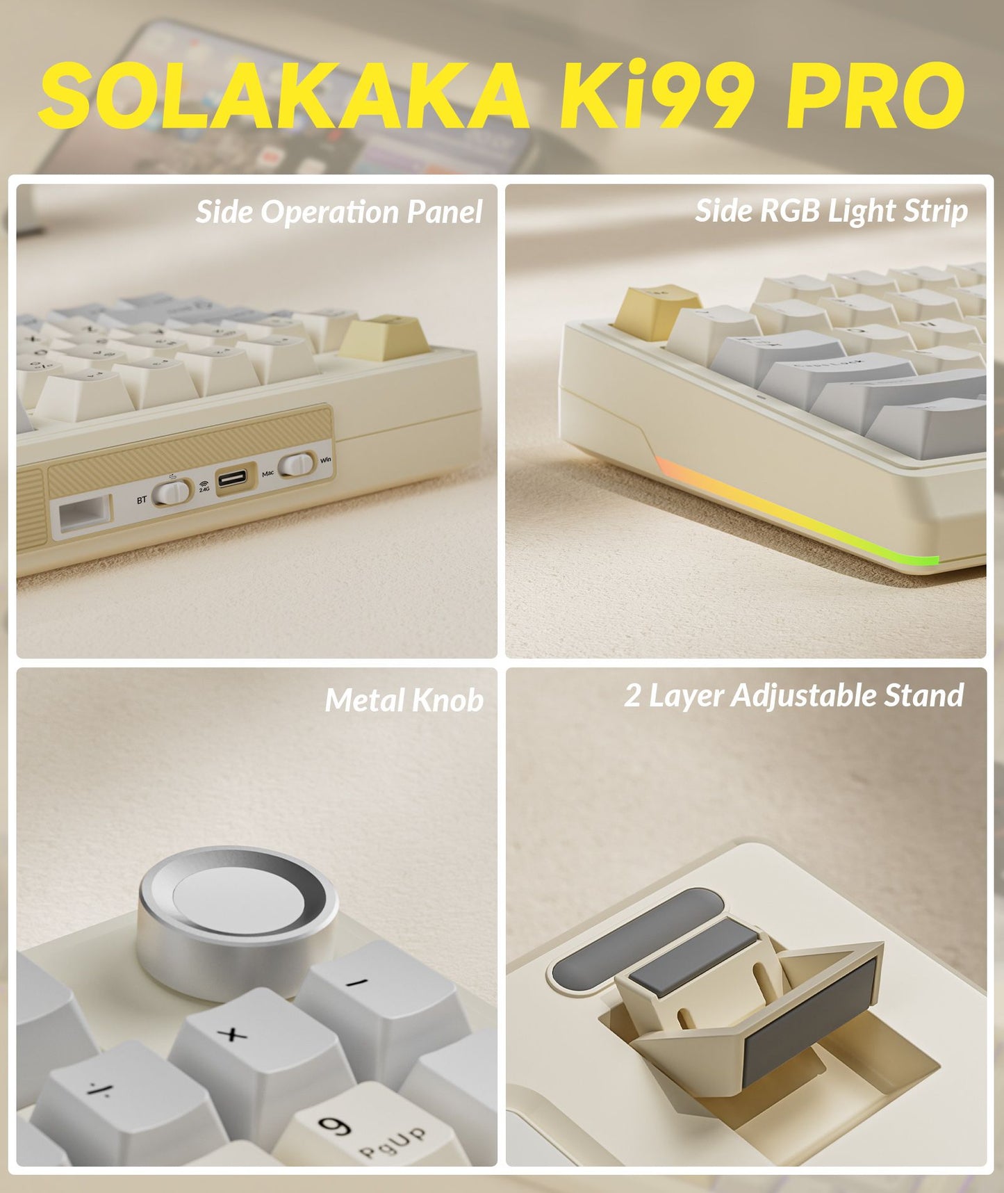Solakaka Ki99pro 3‑Mode RGB Mechanical Keyboard,  Orange-White