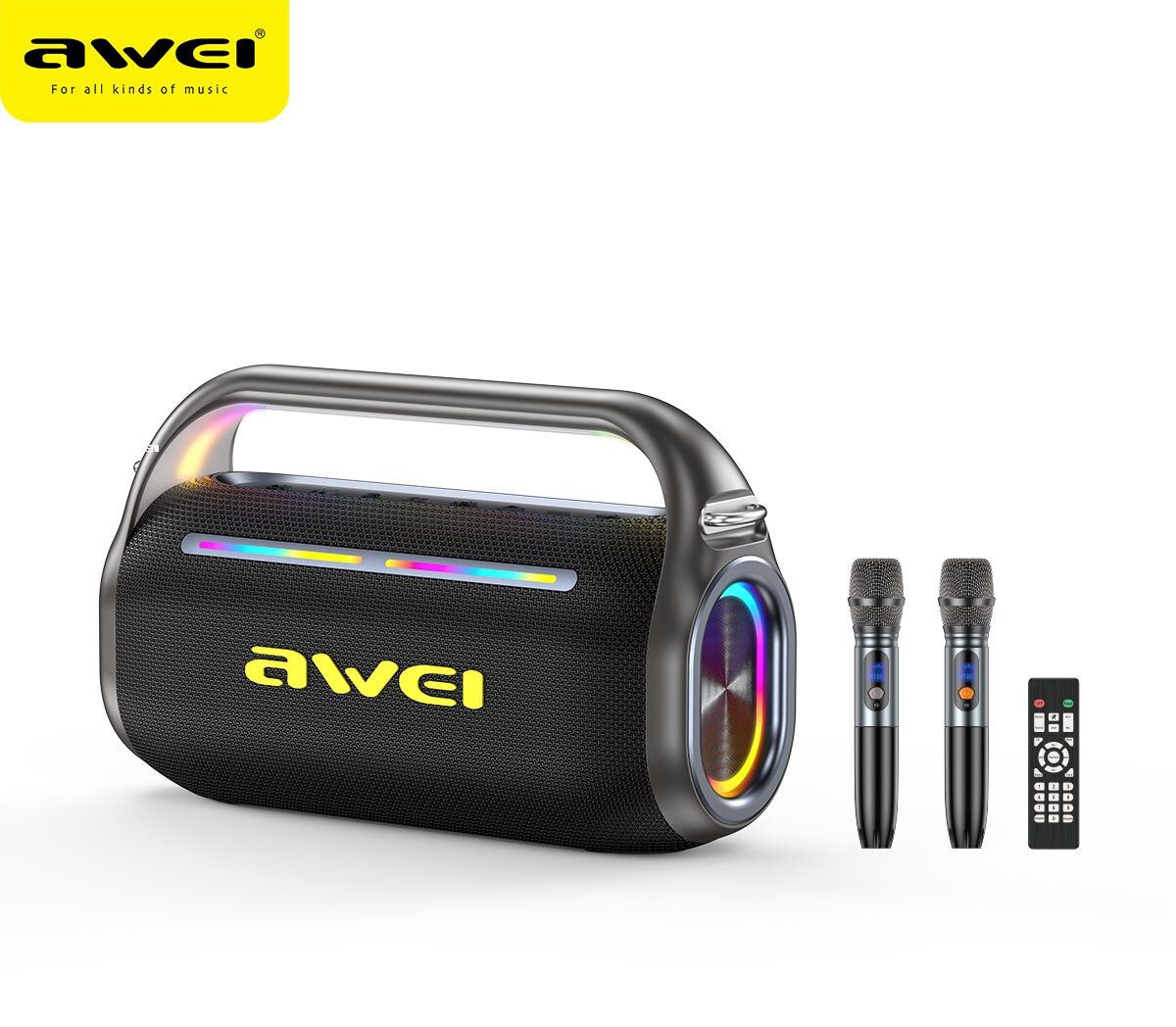 AWEI KT18 Portable Karaoke Bluetooth Speaker with 2 Wireless Microphones,black
