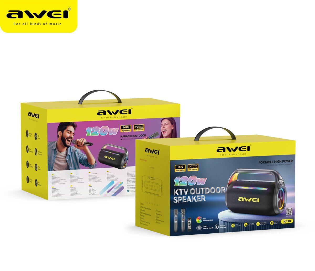 AWEI KT18 Portable Karaoke Bluetooth Speaker with 2 Wireless Microphones,black