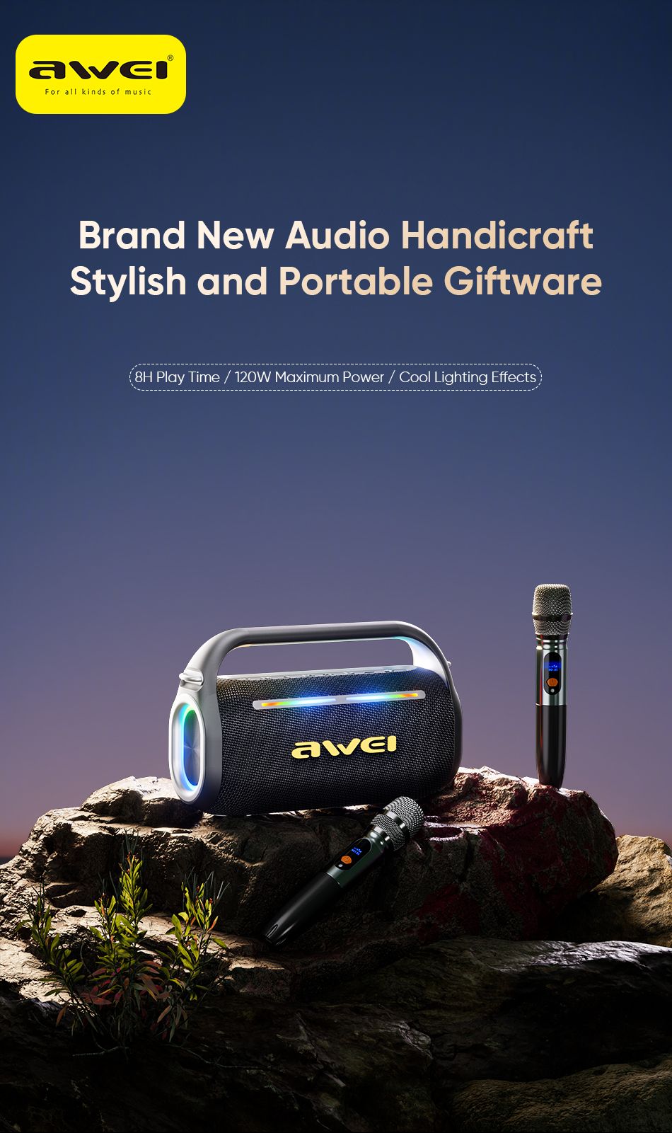 AWEI KT18 Portable Karaoke Bluetooth Speaker with 2 Wireless Microphones,black