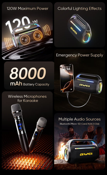 AWEI KT18 Portable Karaoke Bluetooth Speaker with 2 Wireless Microphones,black