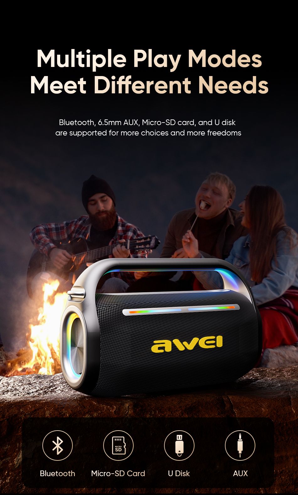 AWEI KT18 Portable Karaoke Bluetooth Speaker with 2 Wireless Microphones,black