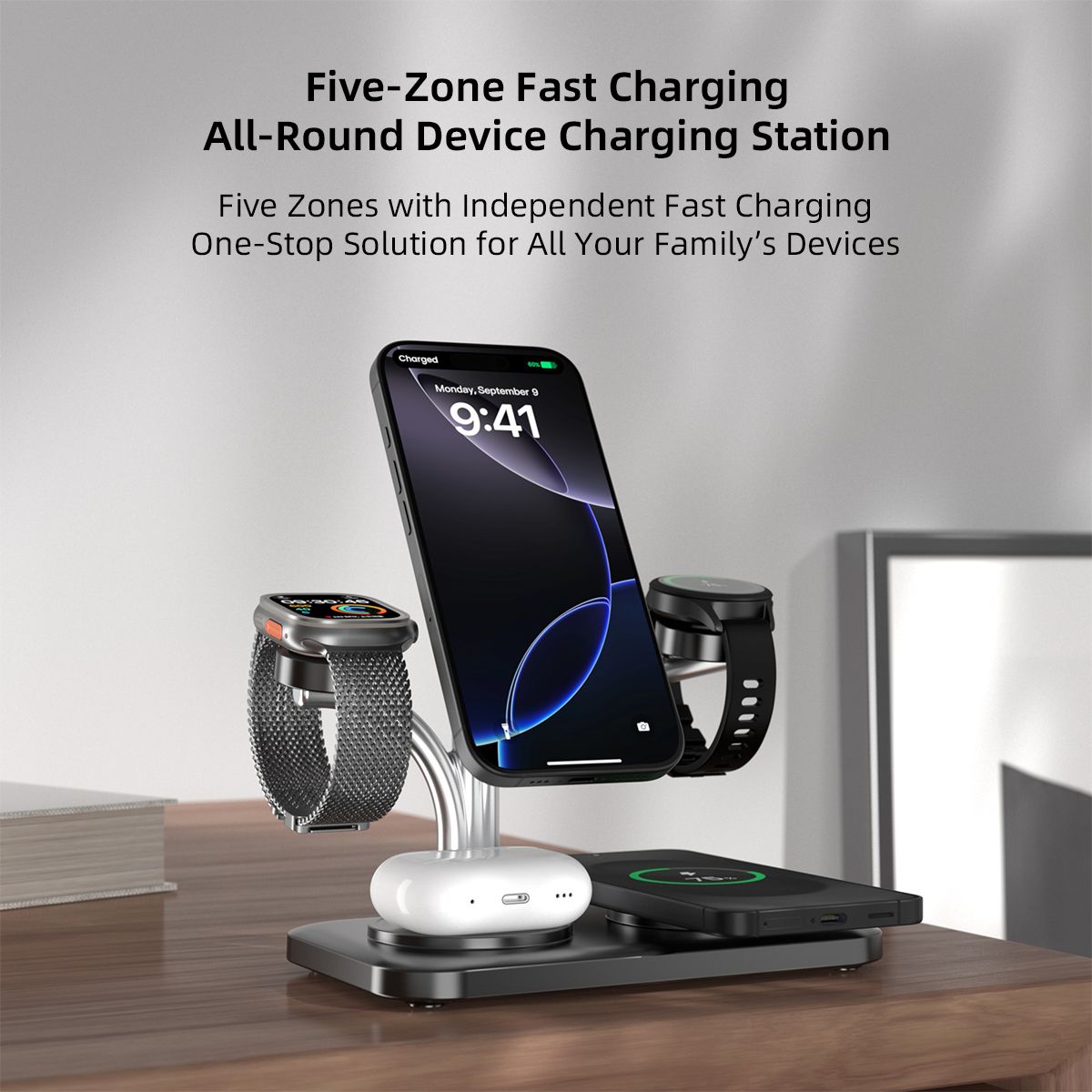 OC22 5-in-1 Wireless Charging Stand Multi Device Fast Charging Dock，black