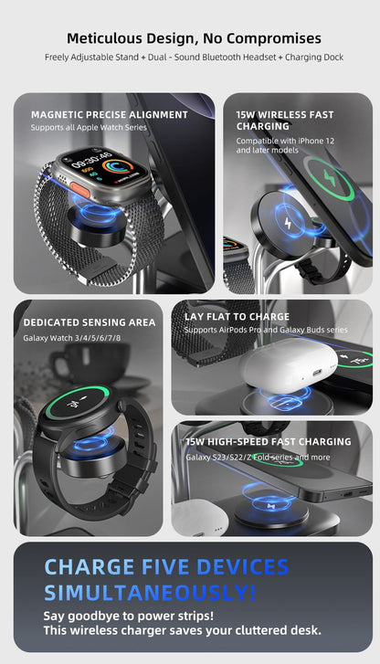 OC22 5-in-1 Wireless Charging Stand Multi Device Fast Charging Dock，black