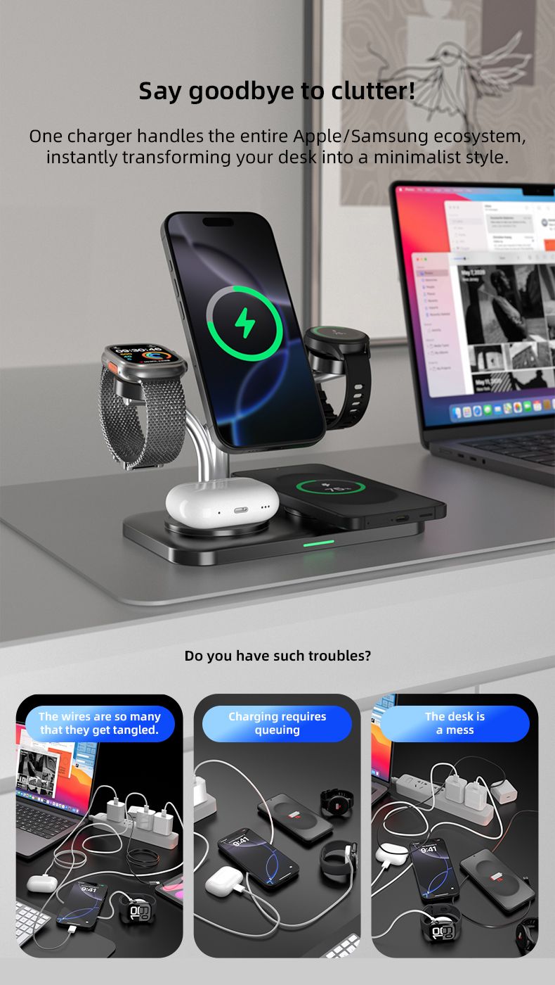OC22 5-in-1 Wireless Charging Stand Multi Device Fast Charging Dock，black