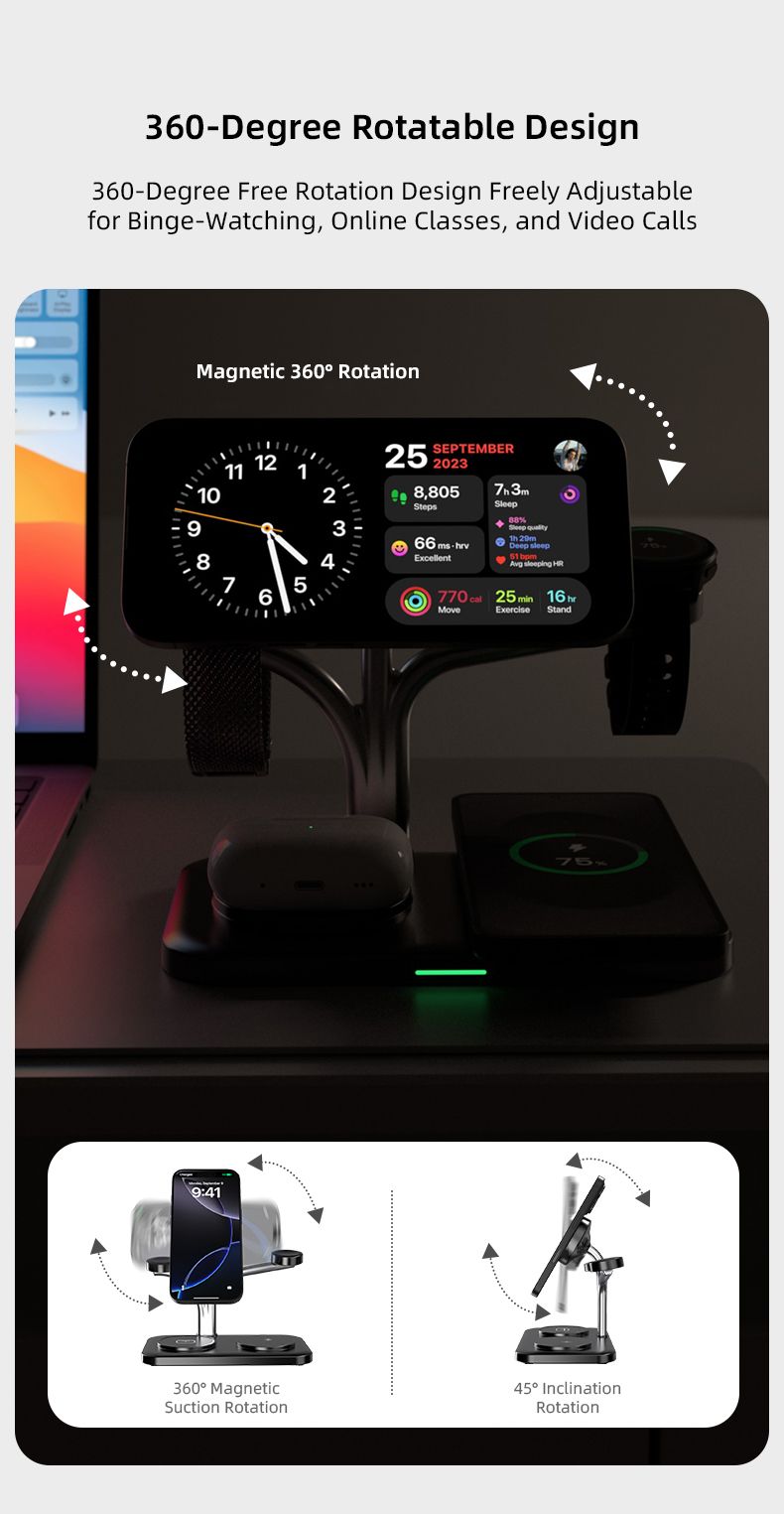 OC22 5-in-1 Wireless Charging Stand Multi Device Fast Charging Dock，black