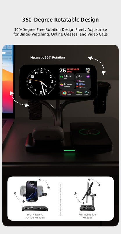 OC22 5-in-1 Wireless Charging Stand Multi Device Fast Charging Dock，black