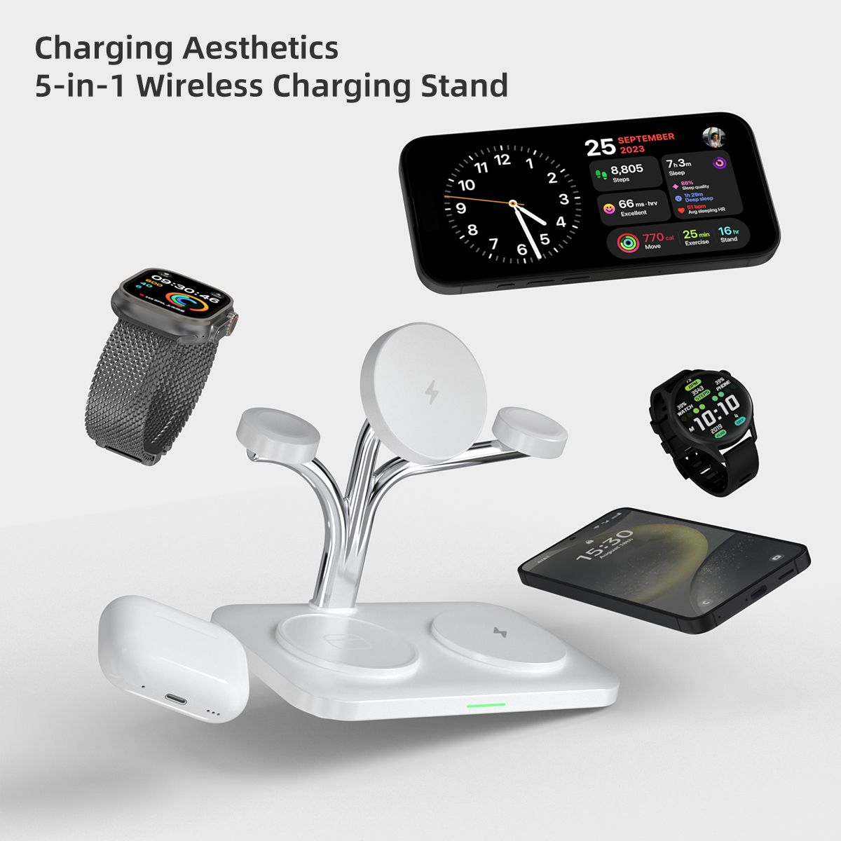 OC22 5-in-1 Wireless Charging Stand Multi Device Fast Charging Dock，white
