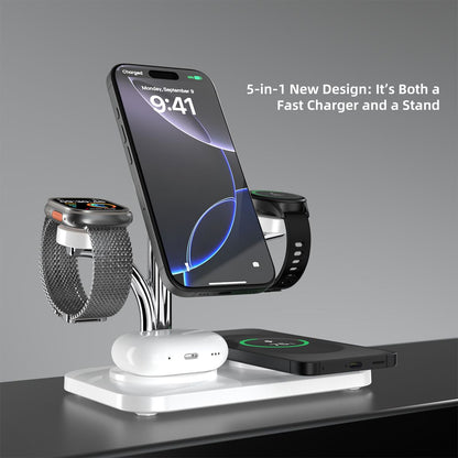 OC22 5-in-1 Wireless Charging Stand Multi Device Fast Charging Dock，white