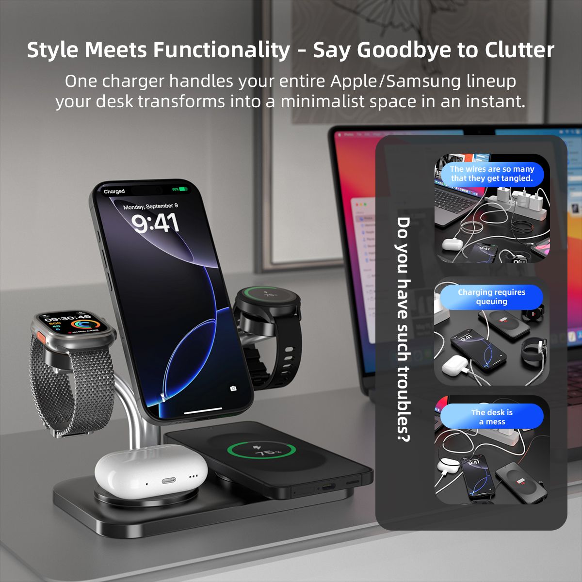 OC22 5-in-1 Wireless Charging Stand Multi Device Fast Charging Dock，white