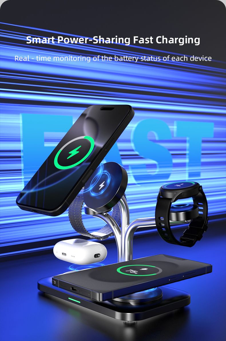 OC22 5-in-1 Wireless Charging Stand Multi Device Fast Charging Dock，white