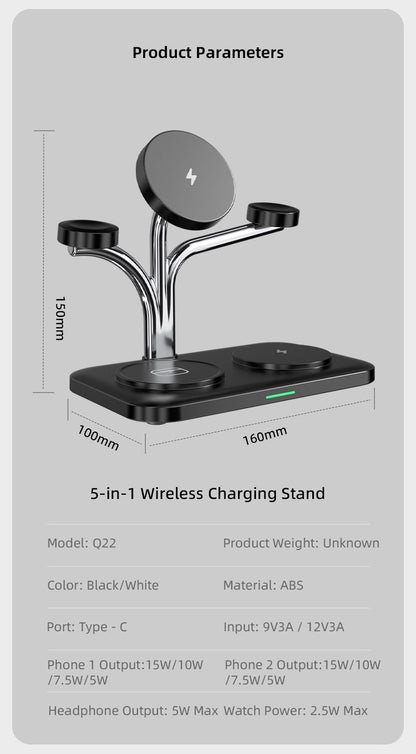 OC22 5-in-1 Wireless Charging Stand Multi Device Fast Charging Dock，white