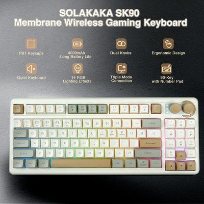 SOLAKAKA SK90 75% Compact Wireless Keyboard with Independent Number Pad，cream