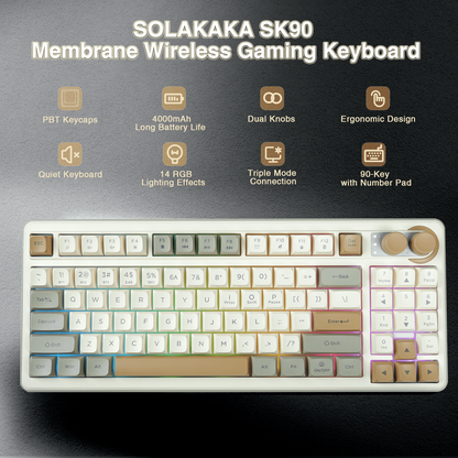 SOLAKAKA SK90 75% Compact Wireless Keyboard with Independent Number Pad，cream