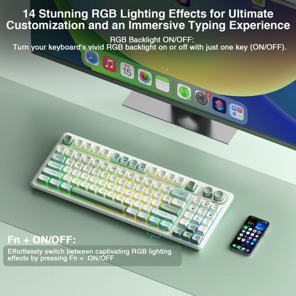 SOLAKAKA SK90 75% Compact Wireless Keyboard with Independent Number Pad，Green & White