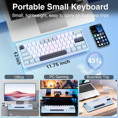 SOLAKAKA SK961 Tri-Mode Wireless RGB Backlit Mechanical Gaming Keyboard，white&blue