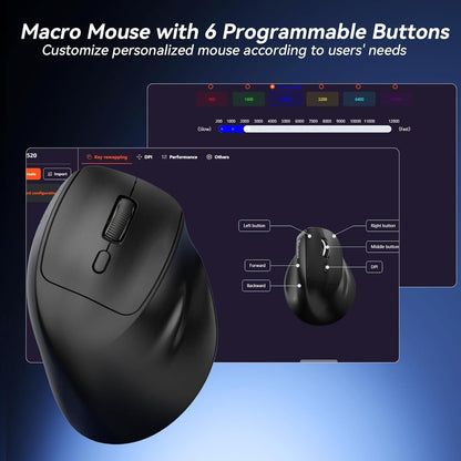 SOLAKAKA SM520 Tri-Mode Vertical Ergonomic Mouse, 24000 DPI Programmable Wireless Vertical Mouse，black